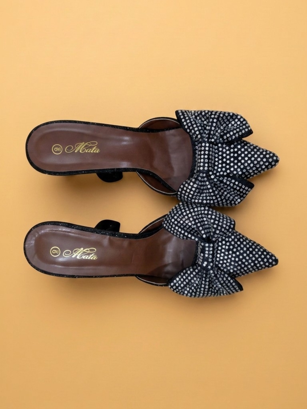 Women's Black Rhinestone Bow Slide Heels
